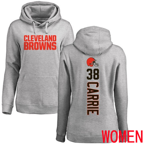 Cleveland Browns T J Carrie Women Ash Jersey 38 NFL Football Backer Pullover Hoodie Sweatshirt